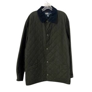 Polo Ralph Lauren Men's Quilted Chore Jacket L Green Navy Corduroy Collar Preppy